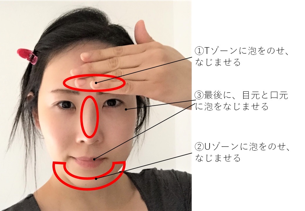 目元、口元を洗顔します